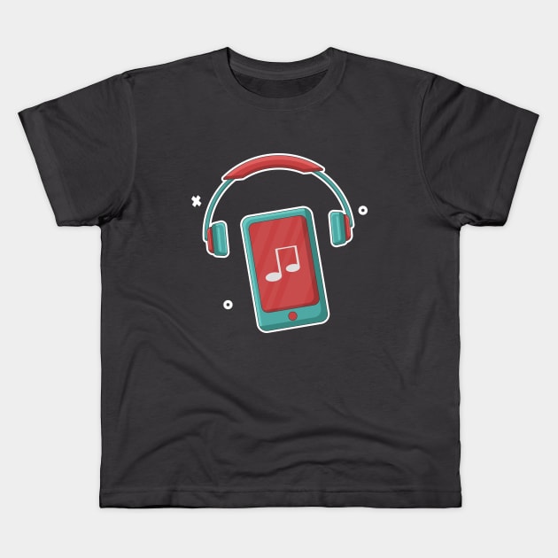 handphone and earphone Kids T-Shirt by Linescratches